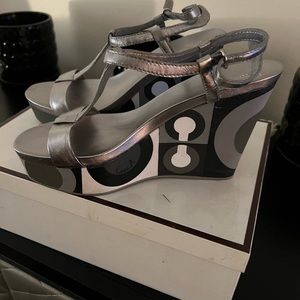 Coach Pattern Wedge Sandals